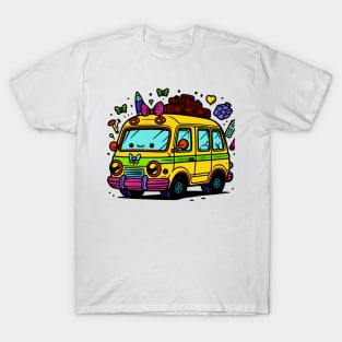 Bus Doodle Art Design T-Shirt